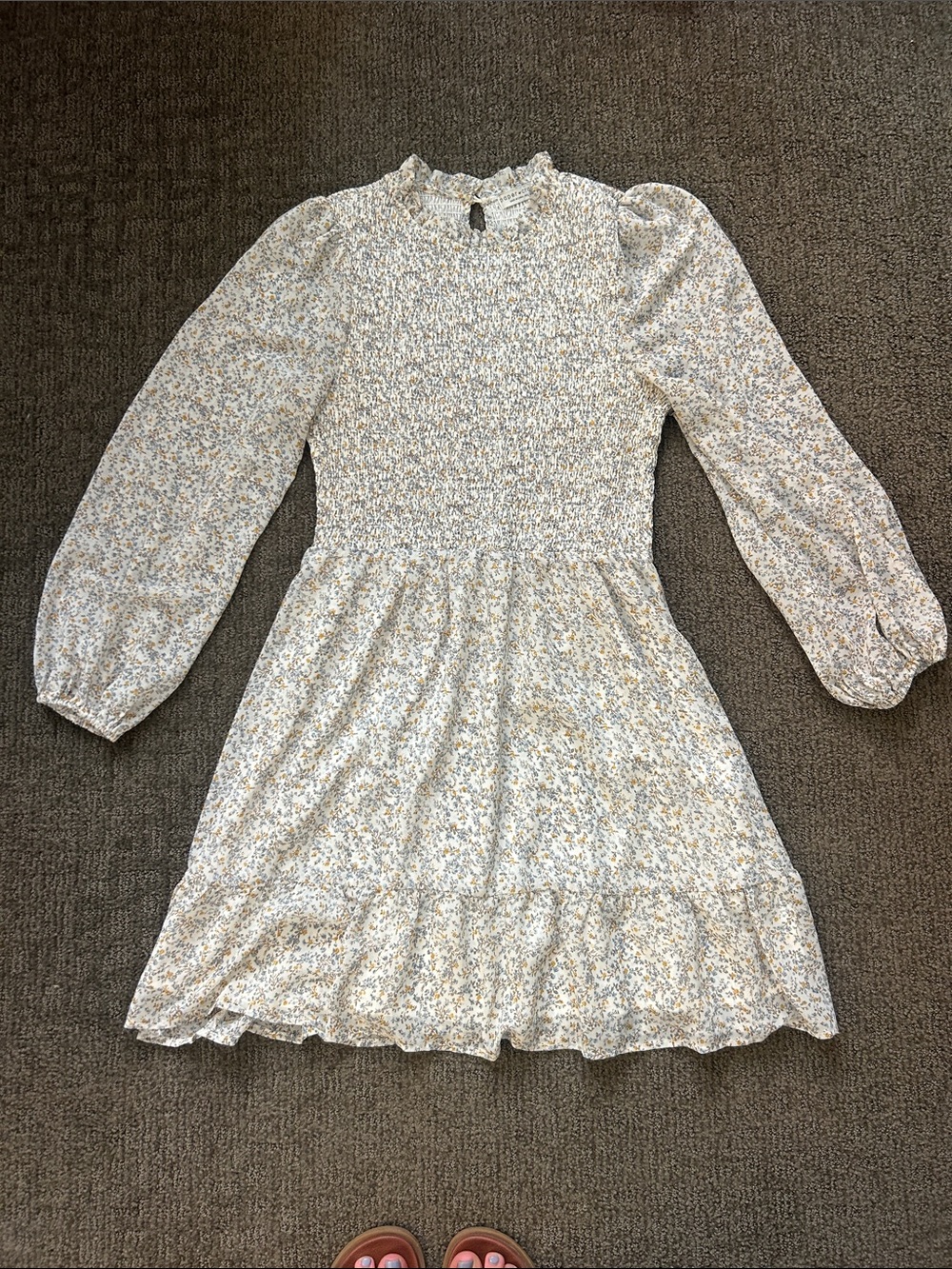 Paper Crane Cream Floral Long-Sleeve Smocked Dress